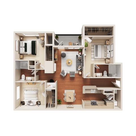 Floor plan for 3 beds, 2 baths, 1313 sqft
